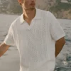 Coastline gebreide polo met korte mouwen - ivoor