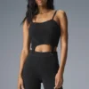 Denim gebreide tanktop met jarretelles – Zwart/Antraciet