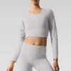 Gewassen Alosoft Crop Finesse met lange mouwen - Grey Sky Wash