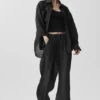 Halfdoorzichtige ‘Golden Hour’-broek met High-Waist en rechte pijpen – Zwart
