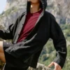 Linen Days Hoodie met knopen - Zwart