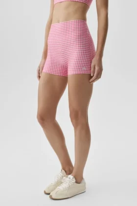 3" Airlift Gingham High-Waist strakke korte broek - Paradise Pink Gingham