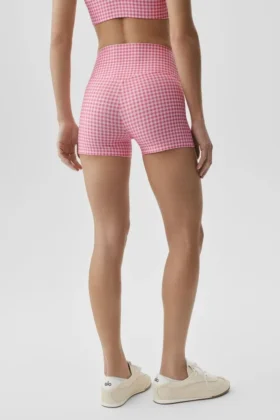3″ Airlift Gingham High-Waist strakke korte broek – Paradise Pink Gingham