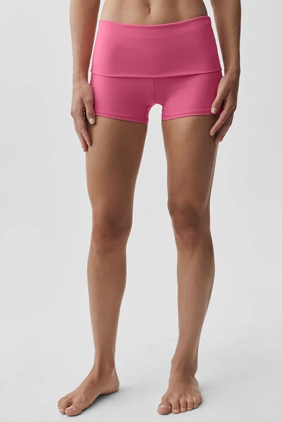 3" Alo Softsculpt laag uitgesneden korte broek met omgeslagen tailleband – Paradise Pink