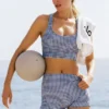 3" High-Waist Airlift Gingham strakke korte broek - Navy Gingham