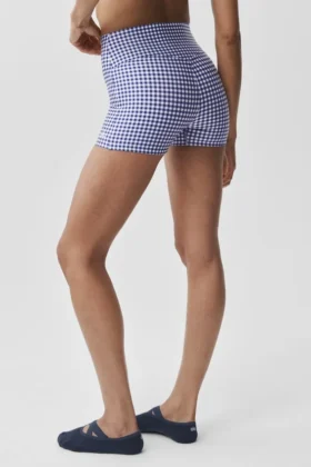 3″ High-Waist Airlift Gingham strakke korte broek – Navy Gingham