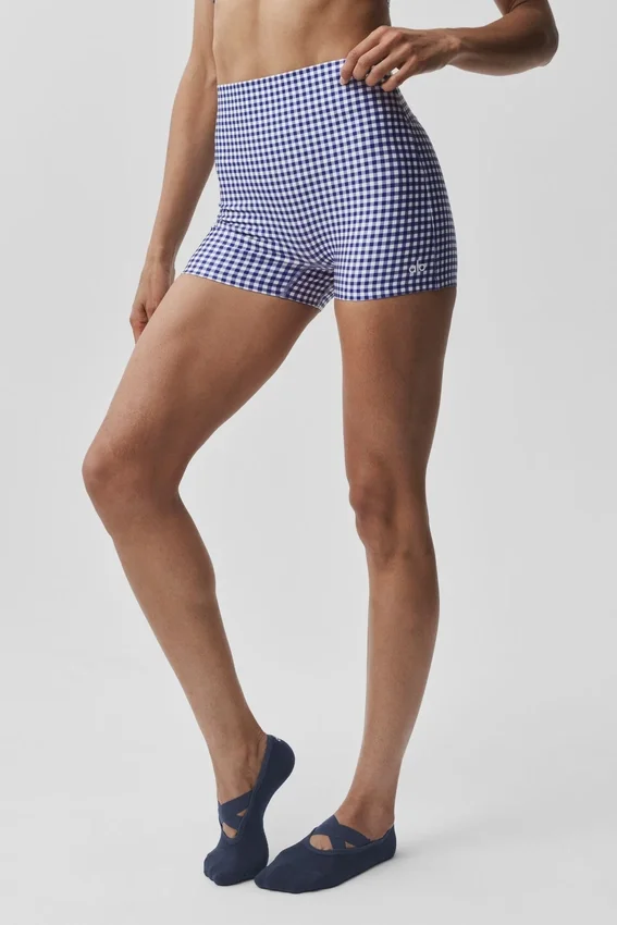 3" High-Waist Airlift Gingham strakke korte broek - Navy Gingham