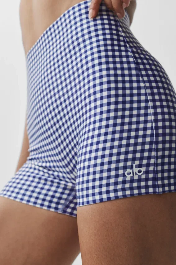 3" High-Waist Airlift Gingham strakke korte broek - Navy Gingham