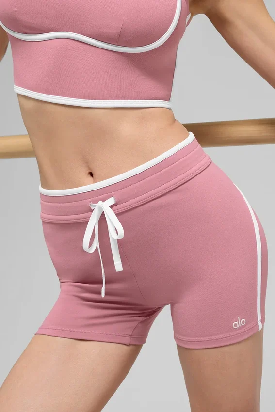 4" Airbrush Race Pace-korte broek met High-Waist – Pink Wild Rose/White