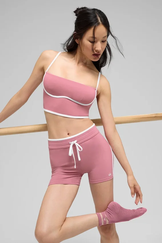 4" Airbrush Race Pace-korte broek met High-Waist – Pink Wild Rose/White