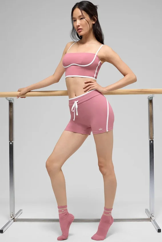 4" Airbrush Race Pace-korte broek met High-Waist – Pink Wild Rose/White