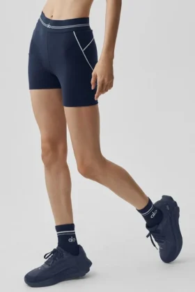 4" High-Waist Airbrush Heart Throb korte broek - Navy/Wit
