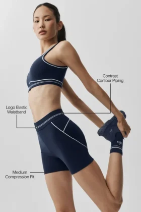 4″ High-Waist Airbrush Heart Throb korte broek – Navy/Wit