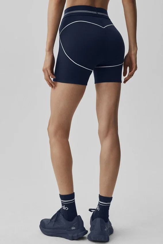 4" High-Waist Airbrush Heart Throb korte broek - Navy/Wit