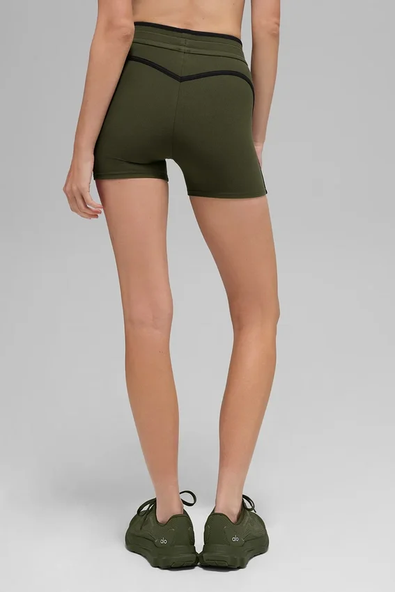 4" High-Waist Airbrush Race Pace-korte broek – Groen olijf/Zwart