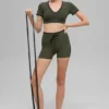 4" High-Waist Airbrush Race Pace-korte broek – Groen olijf/Zwart