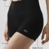 4" Naadloze geribde modal High-Waist korte broek - Zwart