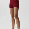 4" naadloze modal geribbelde High-Waist korte broek - Summer Romance Red