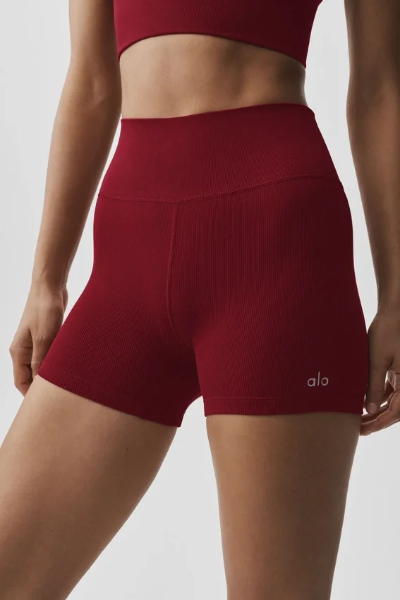 4" naadloze modal geribbelde High-Waist korte broek - Summer Romance Red