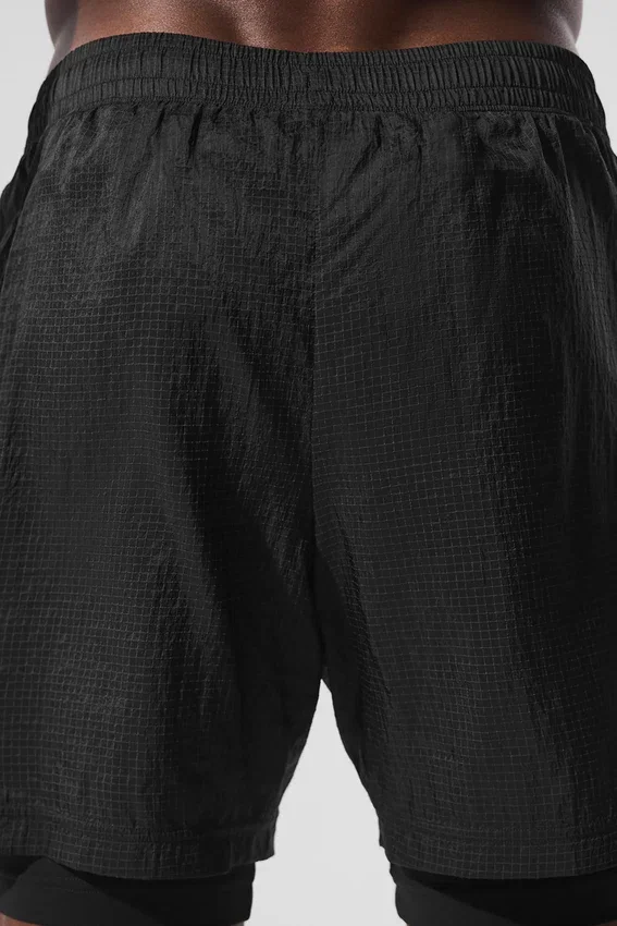 5" Game Time Ripstop 2-in-1-korte broek - Zwart/Zwart