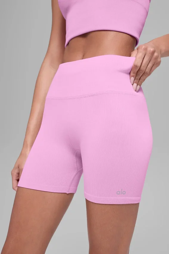 5" Naadloze geribbelde Favorite Korte broek - Candy Heart Pink