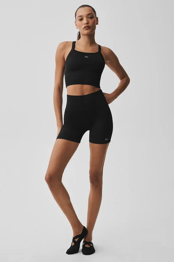 5" Naadloze geribbelde Favorite korte broek - Zwart