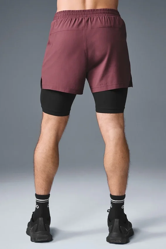 5" Revival 2-in-1-korte broek - Bordeaux Truffle/Zwart