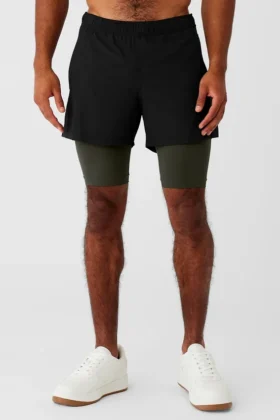 5" Revival 2-in-1-korte broek - Zwart/Stealthgroen