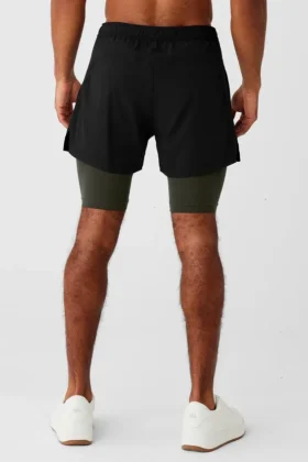 5″ Revival 2-in-1-korte broek – Zwart/Stealthgroen
