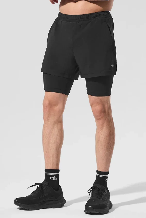 5" Revival 2-in-1-korte broek - Zwart/Zwart