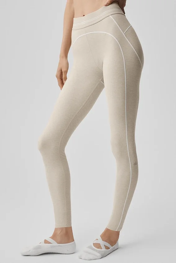 7/8 High-Waist Alosoft Heart Throb Legging – Oatmeal Heather/White