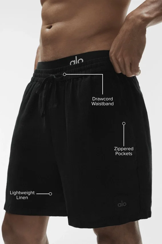7" Linen Days-korte broek - Zwart