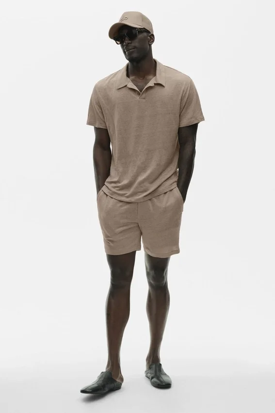 Linnen jersey Coastal polo met korte mouwen - Gravel