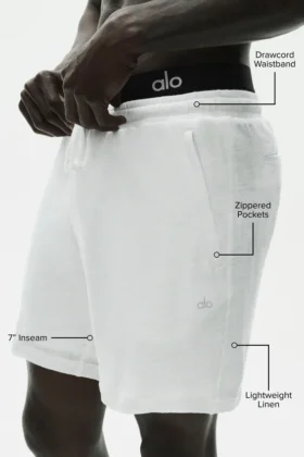 7″ linnen jersey Coastal-korte broek – White