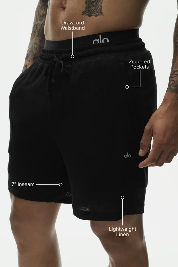 7" linnen jersey Coastal-korte broek - zwart