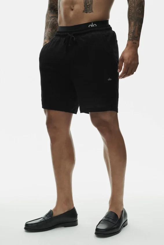 7" linnen jersey Coastal-korte broek - zwart