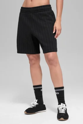 7" Pinstripe Korte broek - Zwart met krijtstreep