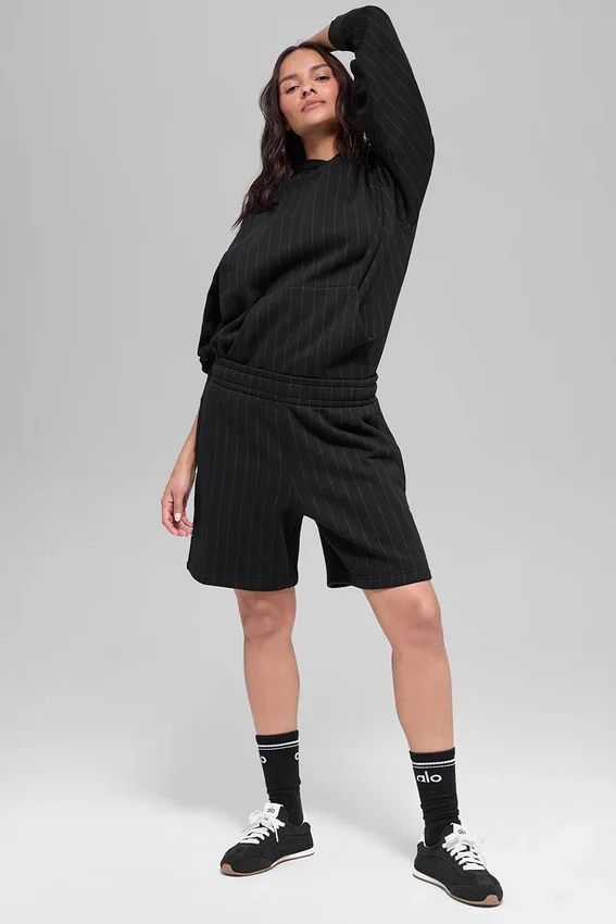 7" Pinstripe Korte broek - Zwart met krijtstreep