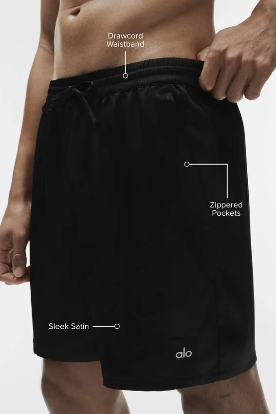 7" Satin Horizon-korte broek - Zwart