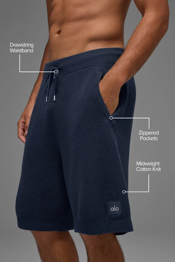 7" Sports Club-korte broek van gebreide trui - marineblauw