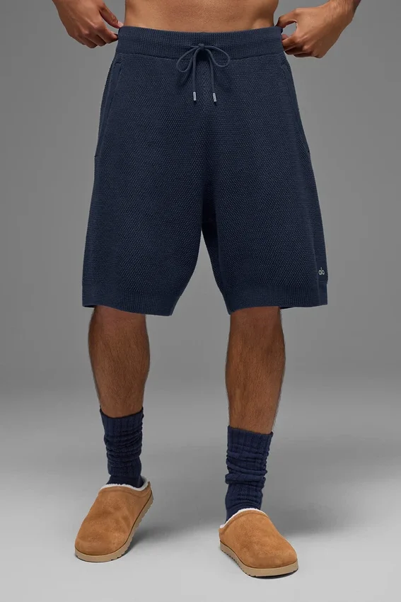 7" Sports Club-korte broek van gebreide trui - marineblauw