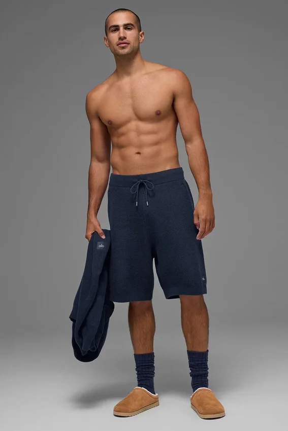 7" Sports Club-korte broek van gebreide trui - marineblauw