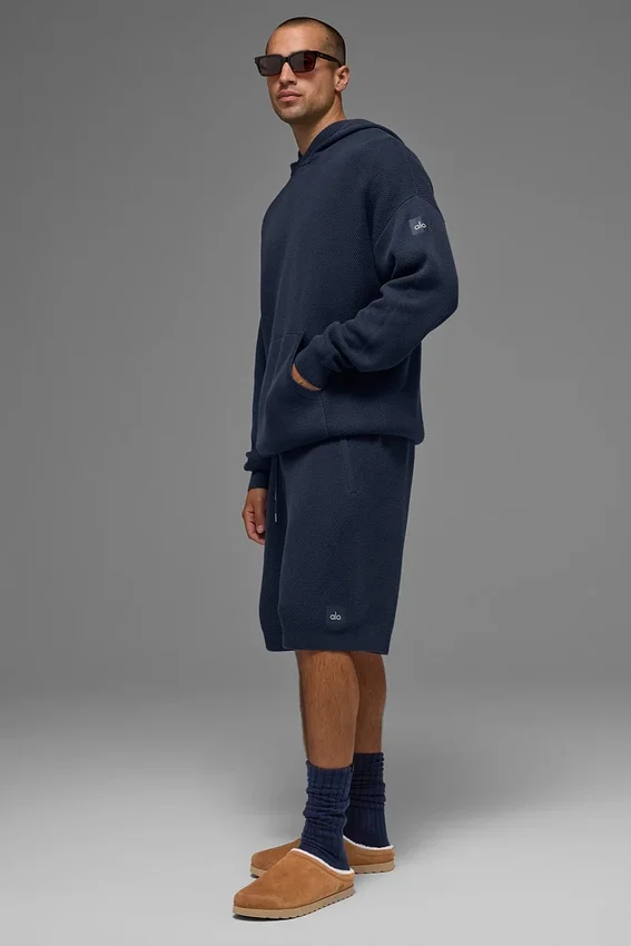 7" Sports Club-korte broek van gebreide trui - marineblauw