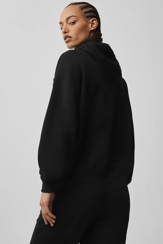 Accolade hoodie met doorlopende rits – Zwart