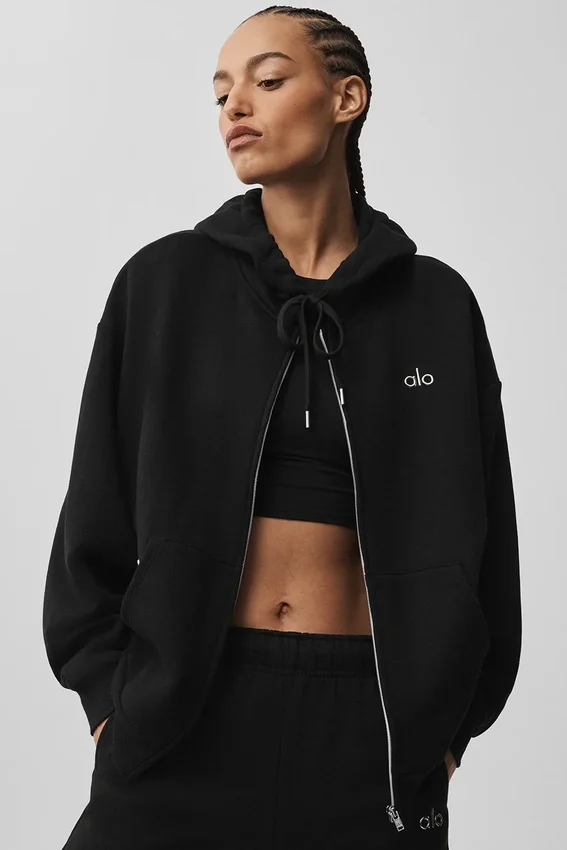 Accolade hoodie met doorlopende rits – Zwart