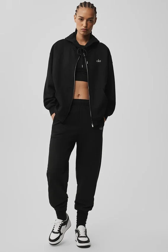 Accolade hoodie met doorlopende rits – Zwart