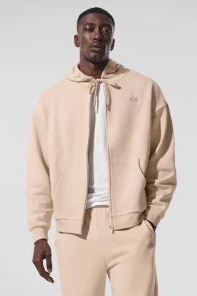Accolade hoodie met volledige rits - Macadamia