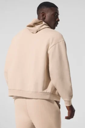 Accolade hoodie met volledige rits – Macadamia