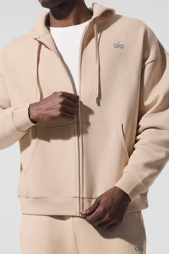 Accolade hoodie met volledige rits - Macadamia