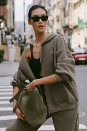 Accolade hoodie met volledige rits - Olive Tree